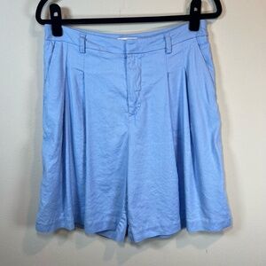 Anthropologie Maeve The Avery Pleated Trouser Shorts Blue  Linen Blend Bermuda 8